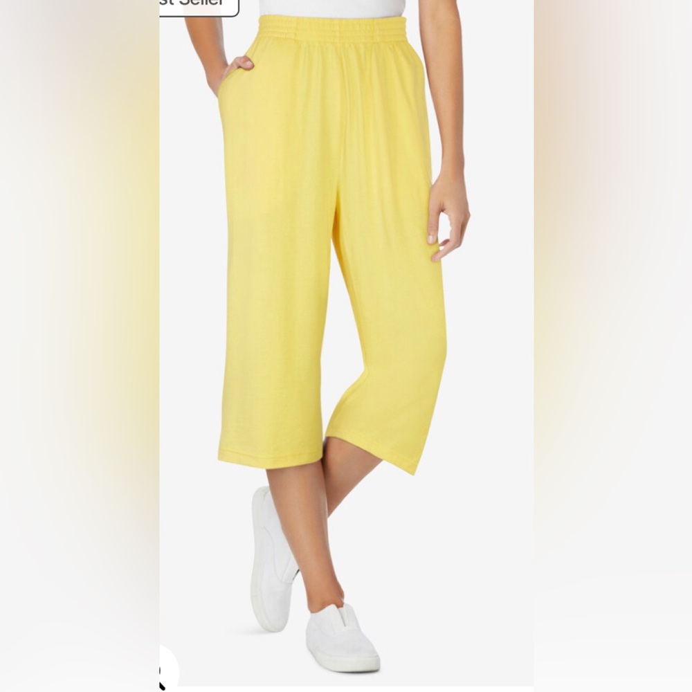 Women's Yellow Capri Pants with Elastic Waist